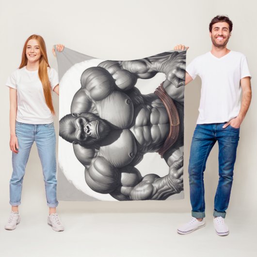 Gorilla Bodybuilder Pop Art Cartoon Tekenen Fleece Deken (In situ)