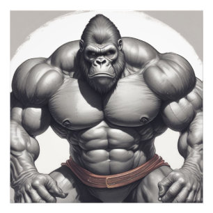 Gorilla Bodybuilder Pop Art Cartoon Tekenen Foto Afdruk