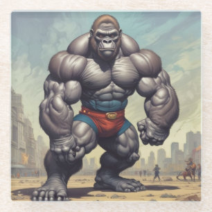 Gorilla Bodybuilder Pop Art Cartoon Tekenen Glazen Onderzetter