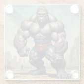 Gorilla Bodybuilder Pop Art Cartoon Tekenen Glazen Onderzetter (Achterkant)