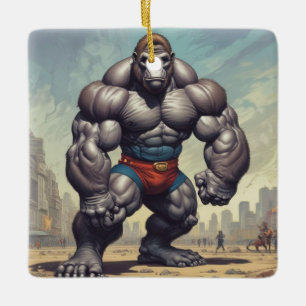 Gorilla Bodybuilder Pop Art Cartoon Tekenen Keramisch Ornament