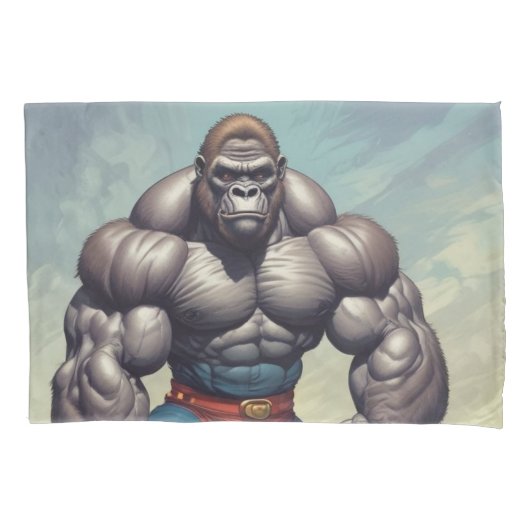 Gorilla Bodybuilder Pop Art Cartoon Tekenen Kussensloop (Voorkant)