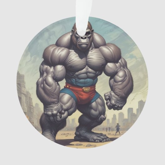 Gorilla Bodybuilder Pop Art Cartoon Tekenen Ornament (voorkant)