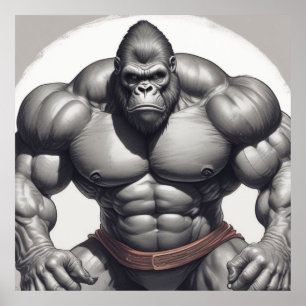 Gorilla Bodybuilder Pop Art Cartoon Tekenen Poster