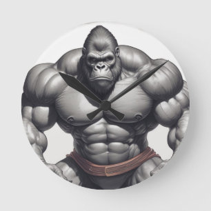 Gorilla Bodybuilder Pop Art Cartoon Tekenen Ronde Klok