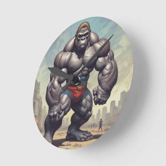 Gorilla Bodybuilder Pop Art Cartoon Tekenen Ronde Klok (Hoek)