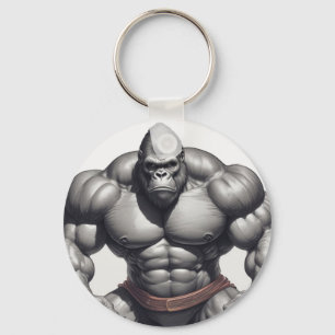 Gorilla Bodybuilder Pop Art Cartoon Tekenen Sleutelhanger