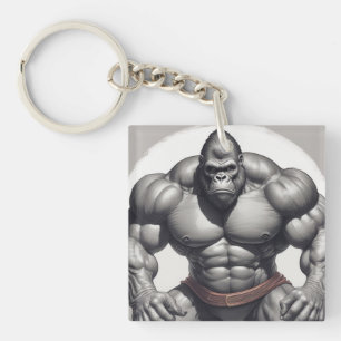 Gorilla Bodybuilder Pop Art Cartoon Tekenen Sleutelhanger