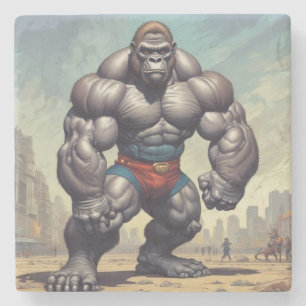 Gorilla Bodybuilder Pop Art Cartoon Tekenen Stenen Onderzetter