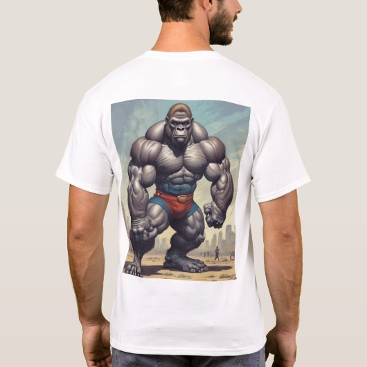 Gorilla Bodybuilder Pop Art Cartoon Tekenen T-shirt (Achterkant)
