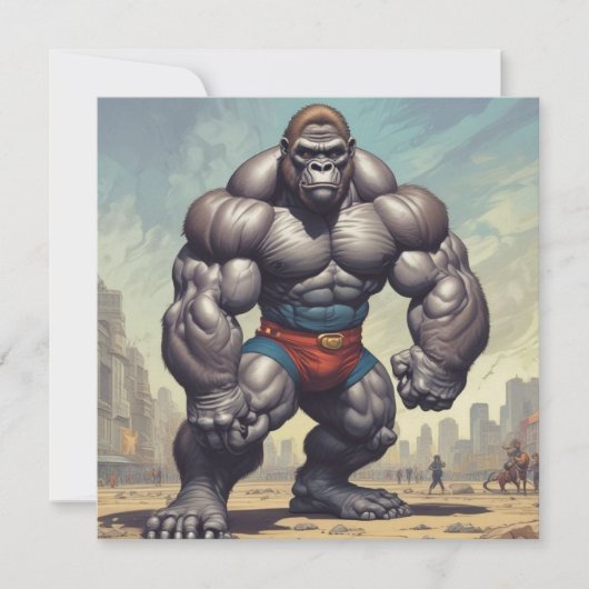 Gorilla Bodybuilder Pop Art Cartoon Tekening Kaart (Voorkant)