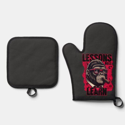 Gorilla Boss Lessons Learn Pot Holders Ovenwant & Pannenlap Set (Voorkant)
