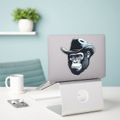 Gorilla Cowboy Sticker (Laptop op bureau)