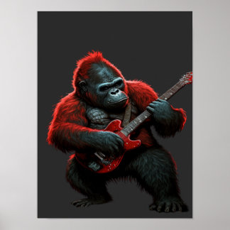 Gorilla die een gitaar T-Shirt Lumbar Cushion afsp Poster