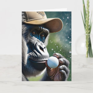 Gorilla die golf speelt met een kus voor veel gelu kaart