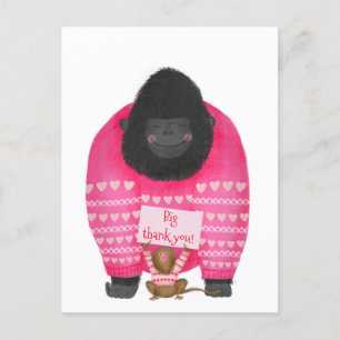 Gorilla & dwergzijdeaapje 'dank je wel' ansichtkaa briefkaart