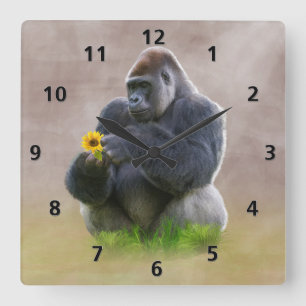 Gorilla en Yellow Daisy Vierkante Klok