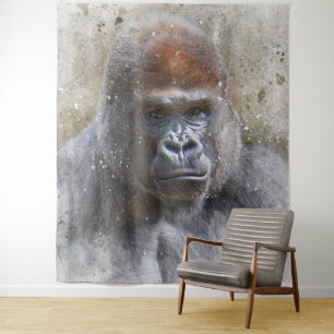 Gorilla Face Oerwoud Dier Waterverf Wandkleed