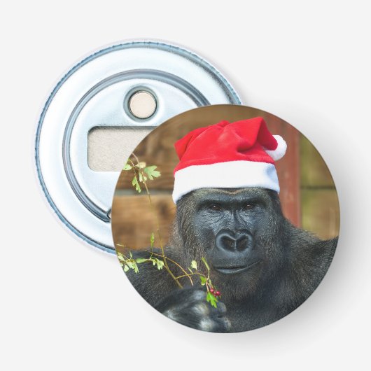Gorilla feestelijke vrolijkheid ontketend button flesopener (Voorkant)