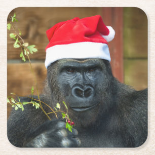 Gorilla feestelijke vrolijkheid ontketend vierkante kartonnen onderzetter