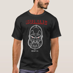 Gorilla Hoofd Rug Motief Bulkend Rood Gym Fitness T-shirt