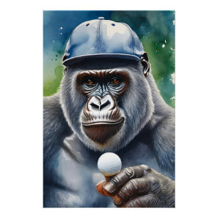 Gorilla in een honkbal Pet golfen Perfect Poster