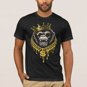 Gorilla in Straatstijl met Gouden Kroon en Ketting T-shirt