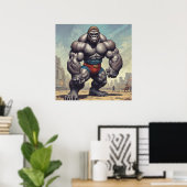 Gorilla Lichaamstrainer Pop Art Cartoon Tekening Poster (Thuiskantoor)