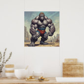 Gorilla Lichaamstrainer Pop Art Cartoon Tekening Poster (Keuken)
