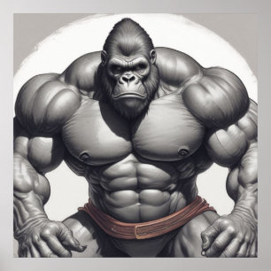 Gorilla Lichaamstrainer Pop Art Cartoon Tekening Poster