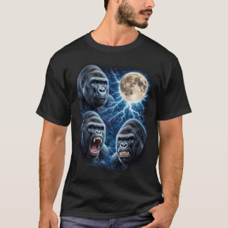 Gorilla Maan Bliksem Kunst Krachtige Apen Gezichte T-shirt