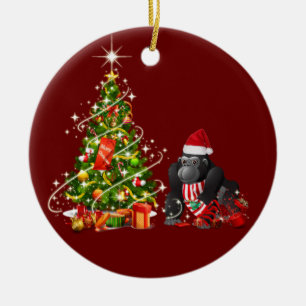 Gorilla met Pet schaats kerstmis Keramisch Ornament