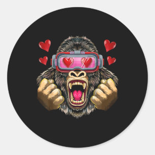 Gorilla met VR Heart Gles Valentijnsdag Gorilla Ronde Sticker