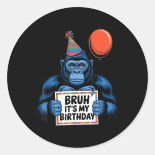 Gorilla Oerwoud thema verjaardagsfeestje Bruh zijn Ronde Sticker