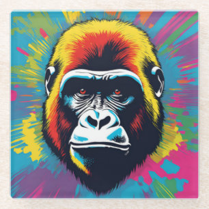 Gorilla Pop Art Cartoon Tekening Glazen Onderzetter