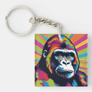 Gorilla Pop Art Cartoon Tekening Sleutelhanger