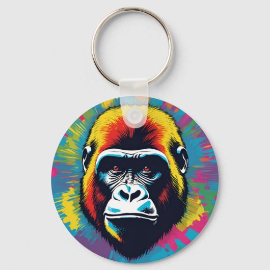 Gorilla Pop Art Cartoon Tekening Sleutelhanger (Voorkant)