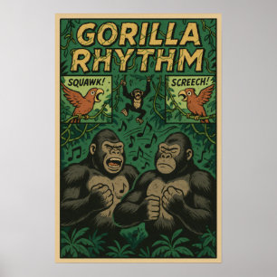 Gorilla Ritme Jungle Strip - Muziek Wildlife Poster