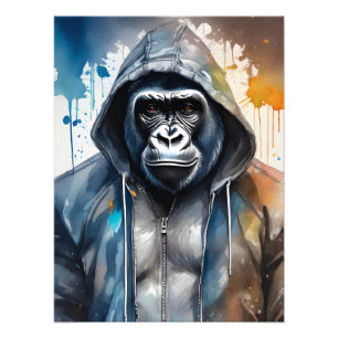 Gorilla Splatter Art Waterverf Portrait Hoodie Foto Afdruk