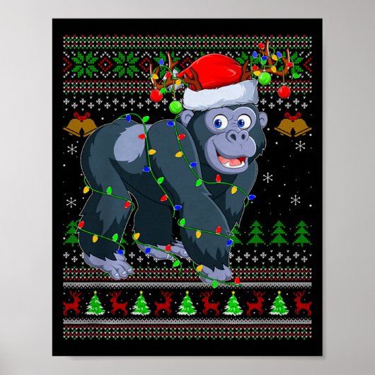 Gorilla Ugly Christmas Sweaters Holiday Santa Cute Poster (Voorkant)