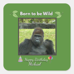 Gorilla-verjaardagsfeest in het groen vierkante sticker