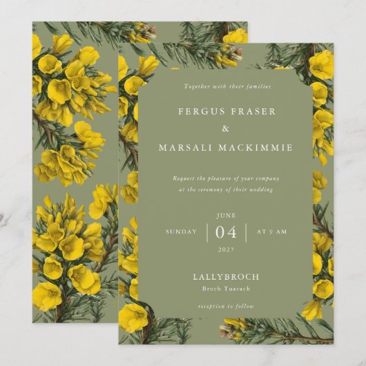 Gorse Botanical Pattern Invitation (Devant / Derrière)
