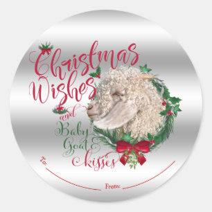 GOT kerstwijn Baby Goat Kisses Angora Ronde Sticker