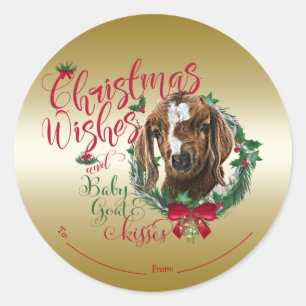 GOT   kerstwijn Baby Goat Kisses Boer Ronde Sticker