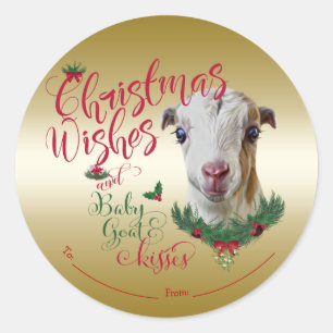 GOT   kerstwijn Baby Goat Kisses LaMancha Ronde Sticker