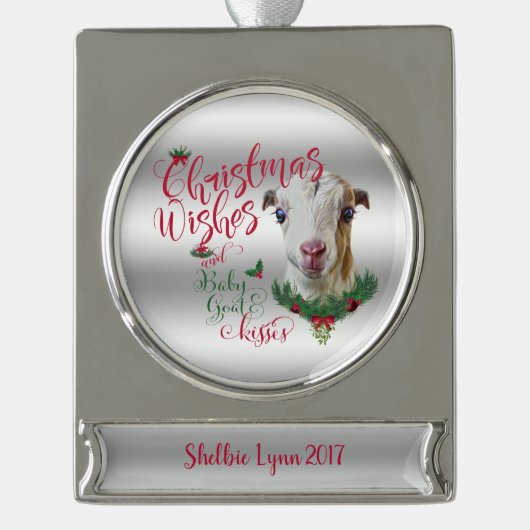 GOT | kerstwijn Baby Goat Kisses LaMancha Verzilverd Banner Ornament (Voorkant)