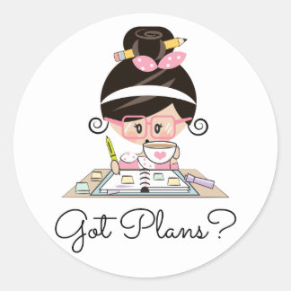 Got Planner Girl Donker Haar Lichte Huid Ronde Sticker