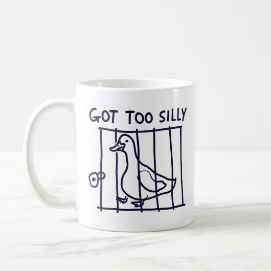 "Got Too Silly" Duck in a Cage Mug (Gauche)