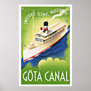 Gota Canal Sweden Ship Vintage Travel Poster