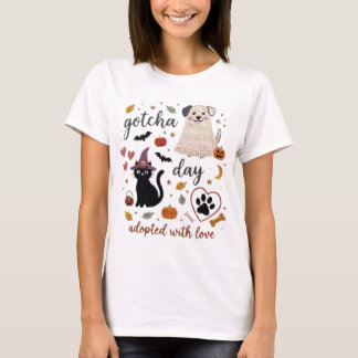 Gotcha Day Halloween Black Cat Dog Adopted with Lo T-shirt